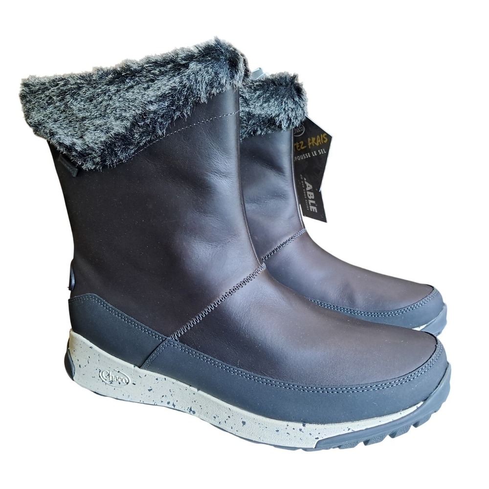 Chaco Borealis Mid Black Waterproof Winter Boots Womens 10.5 Faux‎ Fur
